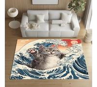Sshjfeu Paillasson Interieur Entree 80 x 120 cm, Tapis Style Japonais Océan Lavable Antidérapant, Tapis Chat Mignon Adventure À Poils Court, Doux, pour l'entrée, la Porte d'entrée