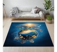 Sshjfeu Paillasson Interieur Entree 80 x 120 cm, Tapis Tortue de Mer Marine Tropicaux Lavable Antidérapant, Tapis Océan Coucher de Soleil À Poils Court, Doux, pour l'entrée, la Porte d'entrée