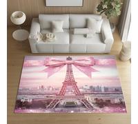 Sshjfeu Paillasson Interieur Entree 80 x 120 cm, Tapis Tour Eiffel Paris Romantique Lavable Antidérapant, Tapis Nœud Papillon À Poils Court, Doux, pour l'entrée, la Porte d'entrée