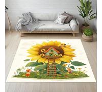 Sshjfeu Paillasson Interieur Entree 80 x 120 cm, Tapis Tournesol Fleurs Printemps Lavable Antidérapant, Tapis Feuilles Vertes Plantes Rural À Poils Court, Doux, pour l'entrée, la Porte d'entrée