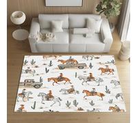 Sshjfeu Paillasson Interieur Entree 80 x 120 cm, Tapis Western Cowboy Sud Ouest Lavable Antidérapant, Tapis Rural Ferme Cactus Désert À Poils Court, Doux, pour l'entrée, la Porte d'entrée
