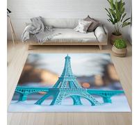 Sshjfeu Paris Français Tour Eiffel Tapis Salon 120 x 160cm, Architecture Paysage Urbain Tapis Doux Poils Courts Antidérapant Lavable pour Chambre Décoration Intérieur Garçons Filles Adolescents