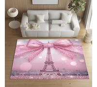 Sshjfeu Paris Tour Eiffel Tapis Salon 80 x 150cm, Nœud Papillon Paillettes Tapis Doux Poils Courts Antidérapant Lavable pour Chambre Décoration Intérieur Garçons Filles Adolescents