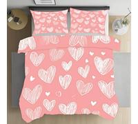 Sshjfeu Parure de Lit Amour Motif Cœur Simple, Ensemble de Literie 200x200cm et Taie d'oreiller, Dessiné a la Main Moderne Housse de Couette 1 Personne Microfibre, avec Fermeture Éclair