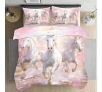 Sshjfeu Parure de Lit Cheval Courant Pétale Papillon pour Enfant, Housse de Couette Réversible 90x190 Cheval au Galop Printemps 1 Personne avec 2 Taie d'oreiller 65x65 cm, Ensemble de Literie Doux