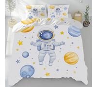 Sshjfeu Parure de Lit Dessin Animé Astronaute pour Enfant, Housse de Couette Réversible 90x190 Univers Planète Enfant Garçon 1 Personne avec 2 Taie d'oreiller 65x65 cm, Ensemble de Literie Doux