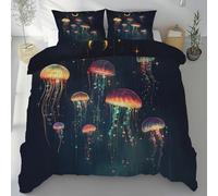 Sshjfeu Parure de Lit Méduse Rêves Vie Marine, Ensemble de Literie 200x200cm et Taie d'oreiller, Créatures Aquatiques Housse de Couette 1 Personne Microfibre, avec Fermeture Éclair