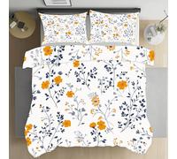 Sshjfeu Parure de Lit Motif Floral Fleurs pour Enfant, Housse de Couette Réversible 90x190 Botanique Naturel 1 Personne avec 2 Taie d'oreiller 65x65 cm, Ensemble de Literie Doux