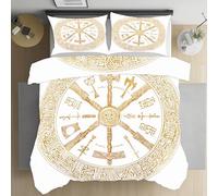Sshjfeu Parure de Lit Nordique Viking Rune Mythe, Ensemble de Literie 200x200cm et Taie d'oreiller, Ancien Totem Dorées Housse de Couette 1 Personne Microfibre, avec Fermeture Éclair