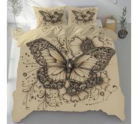 Sshjfeu Parure de Lit Papillon Noir Rustique, Ensemble de Literie 200x200cm et Taie d'oreiller, Motif Floral Artistique Housse de Couette 1 Personne Microfibre, avec Fermeture Éclair