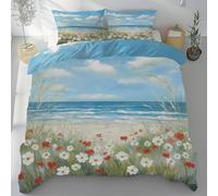 Sshjfeu Parure de Lit Paysage Naturel Paysage Marin, Ensemble de Literie 200x200cm et Taie d'oreiller, Champ Motif Floral Plante Housse de Couette 1 Personne Microfibre, avec Fermeture Éclair