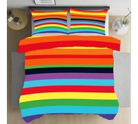 Sshjfeu Parure de Lit Rayures Arc-en-Ciel Multicolore, Ensemble de Literie 200x200cm et Taie d'oreiller, Simple Moderne Housse de Couette 1 Personne Microfibre, avec Fermeture Éclair