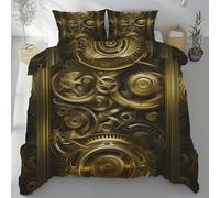Sshjfeu Parure de Lit Steampunk Industriel pour Enfant, Housse de Couette Réversible 90x190 Gear Metal Vintage Médiéval 1 Personne avec 2 Taie d'oreiller 65x65 cm, Ensemble de Literie Doux