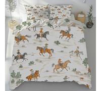 Sshjfeu Parure de Lit Western Cowboy Wild West, Ensemble de Literie 200x200cm et Taie d'oreiller, Rural Ferme Amérindien Housse de Couette 1 Personne Microfibre, avec Fermeture Éclair