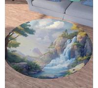 Sshjfeu Paysage Naturel Petit Tapis de Sol, Montagne Pin Cascade Ruisseau Tapis Salon Rond à Poils Courts 100 cm, Chambre Enfant, Descente de Lit Chambre Adulte, Antidérapant Lavable