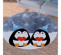 Sshjfeu Pingouin Antarctique Tapis Rond 160cm, Tapis Manchot Hiver Flocon de Neige, Chambre Enfant, Salon Cuisine, Descente de Lit Chambre Adulte, Doux, à Poils Courts, Antidérapant
