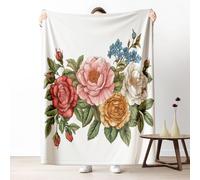 Sshjfeu Pivoine Rétro Plaid Canape Grande Taille, Plantes Floral Couverture Polaire Flanelle, Plaid 230x270 2 Personnes, Couverture Lit Jeté de Canapé, Légère et Doux