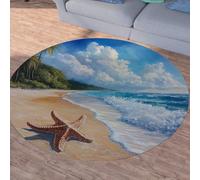 Sshjfeu Plage Océan Étoile de Mer Petit Tapis de Sol, Tropicales Marine Été Tapis Salon Rond à Poils Courts 80 cm, Chambre Enfant, Descente de Lit Chambre Adulte, Antidérapant Lavable