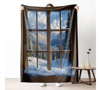 Sshjfeu Plaid Paysage d'hiver Montagne de Neige, Couverture Polaire Moelleuse Flanelle, Vue la Fenêtre Couverture Lit Jeté de Canapé, Légère et Doux, pour Cadeau Enfant Ado, 130x170 cm