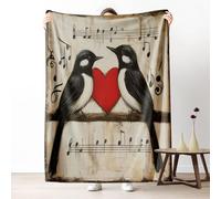 Sshjfeu Plaid Polaire Oiseaux Couple Amour, Couverture Moelleuse Flanelle, Notes de Musique Partition Musicale Couverture Lit Jeté de Canapé, Légère et Doux, pour Cadeau Enfant Ado, 120x160 cm