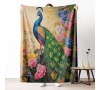 Sshjfeu Plaid Polaire Paon Élégant Oiseaux, Couverture Moelleuse Flanelle, Floral Pivoine Tropicaux Exotique Couverture Lit Jeté de Canapé, Légère et Doux, pour Cadeau Enfant Ado, 120x160 cm