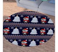Sshjfeu Sapin de Noël Pingouin Petit Tapis de Sol, Manchot Dessin Animé Flocon de Neige Tapis Salon Rond à Poils Courts 100 cm, Chambre Enfant, Descente de Lit Chambre Adulte, Antidérapant Lavable
