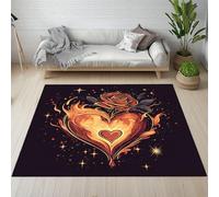 Sshjfeu Tapis Amour Motif Cœur Rose Rouge pour Salon Chambre 120 x 170 cm, Tapis Fleurs Romantique Flamme à Poils Courts, À Poil Ras, Doux Antidérapant, Lavable en Machine, Décoration Intérieur
