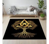 Sshjfeu Tapis Arbre de Vie Fantaisie pour Salon Chambre 120 x 170 cm, Tapis Géométrique Dorées Mystérieux à Poils Courts, À Poil Ras, Doux Antidérapant, Lavable en Machine, Décoration Intérieur
