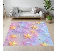 Sshjfeu Tapis Étoiles Star Colorées Arc-en-Ciel pour Salon Chambre 120 x 180 cm, Tapis 3D Moderne Décor à Poils Courts, À Poil Ras, Doux Antidérapant, Lavable en Machine, Décoration Intérieur