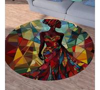 Sshjfeu Tapis Femme Groovy Africain Ethnique, Rond 140cm, Vitrail Tapis Chambre Enfant, Antidérapant, Lavable, à Poils Courts, pour Salon Cuisine, Descente de Lit Chambre Adulte