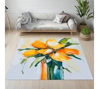 Sshjfeu Tapis Floral Peinture a l'huile pour Salon Chambre 120 x 180 cm, Tapis Coups de Pinceau Art Abstrait à Poils Courts, À Poil Ras, Doux Antidérapant, Lavable en Machine, Décoration Intérieur