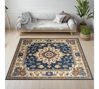 Sshjfeu Tapis Floral Rétro Traditionnel pour Salon Chambre 120 x 170 cm, Tapis Classique Européenne à Poils Courts, À Poil Ras, Doux Antidérapant, Lavable en Machine, Décoration Intérieur