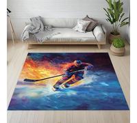 Sshjfeu Tapis Hockey sur Glace Athlete pour Salon Chambre 120 x 170 cm, Tapis Sports d'hiver Glace et Feu à Poils Courts, À Poil Ras, Doux Antidérapant, Lavable en Machine, Décoration Intérieur