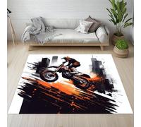 Sshjfeu Tapis Moto Sports Extrêmes pour Salon Chambre 120 x 180 cm, Tapis Locomotive Moderne Ville à Poils Courts, À Poil Ras, Doux Antidérapant, Lavable en Machine, Décoration Intérieur