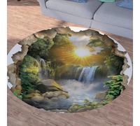 Sshjfeu Tapis Paysage Naturel, Rond 140cm, Jungle Forêt Vert Cascade Tapis Chambre Enfant, Antidérapant, Lavable, à Poils Courts, pour Salon Cuisine, Descente de Lit Chambre Adulte