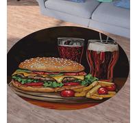 Sshjfeu Tapis Rond Hamburger Cola Nourriture 240 cm, à Poils Courts Lavable, Antidérapant et Doux, Tapis Restauration Rapide pour Salon, Chambre, Cuisine et Chambre d'enfant