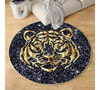Sshjfeu Tapis Rond Tête de Tigre Dorées 240 cm, à Poils Courts Lavable, Antidérapant et Doux, Tapis Paillettes Scintillantes pour Salon, Chambre, Cuisine et Chambre d'enfant