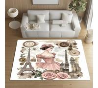 Sshjfeu Tapis Tour Eiffel Paris Architecture Rétro pour Salon Chambre 120 x 170 cm, Tapis Rose Femme Romantique à Poils Courts, À Poil Ras, Doux Antidérapant, Lavable en Machine, Décoration Intérieur