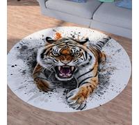 Sshjfeu Tigre Animaux Sauvage Tapis Rond 200cm, Tapis éclaboussure d'encre, Chambre Enfant, Salon Cuisine, Descente de Lit Chambre Adulte, Doux, à Poils Courts, Antidérapant