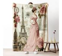 Sshjfeu Tour Eiffel Paris Bâtiment Plaid Canape Grande Taille, Femme Rose Romantique Rétro Couverture Polaire Flanelle, Plaid 150x200 2 Personnes, Couverture Lit Jeté de Canapé, Légère et Doux