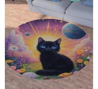Sshjfeu Univers Cosmos Fantaisie Petit Tapis de Sol, Chat Floral Planète Étoiles Tapis Salon Rond à Poils Courts 80 cm, Chambre Enfant, Descente de Lit Chambre Adulte, Antidérapant Lavable