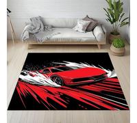 Sshjfeu Voiture de Sport Rouge Tapis Salon 120 x 160cm, Moderne Cool Sports Extrêmes Tapis Doux Poils Courts Antidérapant Lavable pour Chambre Décoration Intérieur Garçons Filles Adolescents