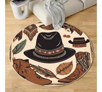 Sshjfeu Western Cowboy Chapeau Bottes Tapis Rond 200cm, Tapis Wild West Indien Rustique, Chambre Enfant, Salon Cuisine, Descente de Lit Chambre Adulte, Doux, à Poils Courts, Antidérapant