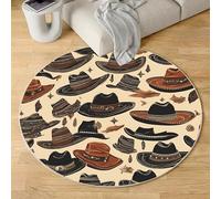 Sshjfeu Western Cowboy Chapeau Petit Tapis de Sol, Wild West Indien Rustique Tapis Salon Rond à Poils Courts 60 cm, Chambre Enfant, Descente de Lit Chambre Adulte, Antidérapant Lavable