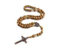 SSHUIKKAI Chapelet avec croix orthodoxe - Collier de prière chrétienne - Pour communion religieuse catholique, baptême, messe, bible (marron clair)
