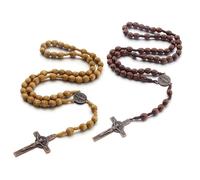 SSHUIKKAI Lot de 2 chapelets - Croix orthodoxe - Chapelet en bois - Pour communion religieuse chrétienne catholique, baptême, messe, bible (marron foncé/marron clair)