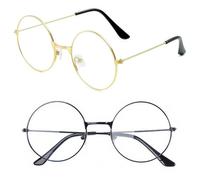 SSIMIDAPT Lunettes Rondes Rétro, 2 Paires Lunettes avec Verres Clairs Sans Correction et Monture Métallique, Lunette de Costume Unisexes pour Halloween, Père Noël, Carnaval, Cosplay