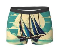 SSIMOO Caleçons boxeurs à la mode pour homme motif voilier - Sous-vêtements doux et respirants avec taille élastique, Paysage de bateau à voile., L
