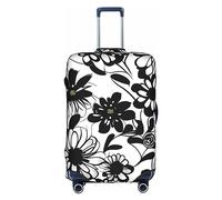 SSIMOO Housse de bagage élégante avec motif renard et fleurs, expérience de style et fonctionnalité, parfait compagnon de voyage, Fleurs noires et blanches, Large