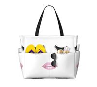 SSIMOO Sac fourre-tout de plage anti-sable avec motif lèvres de cils blancs, polyvalent et élégant pour toutes vos aventures, noir, taille unique, Noir , Taille unique